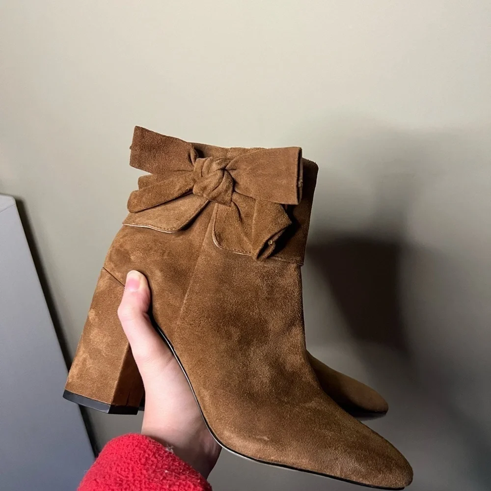 Kate Spade New York Brown Suede Ankle Booties with Bow